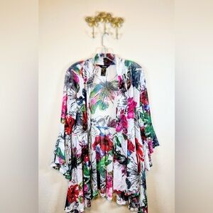 Ali Miles  White Multicolor Floral and gold metallic threads Cardigan. Size M